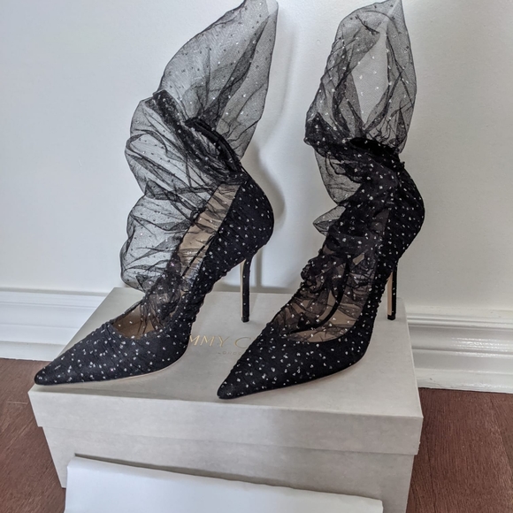 Jimmy Choo Lace and Suede Lavish Pointed Toe Pumps - Picture 3 of 10